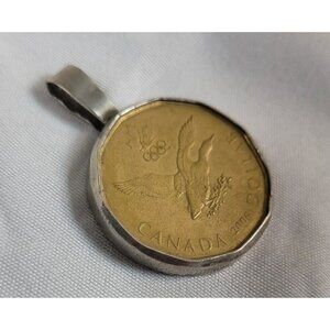 2006 Canada Loonie 1 Dollar Coin Solid 925 Sterling Silver Pendant Olympics